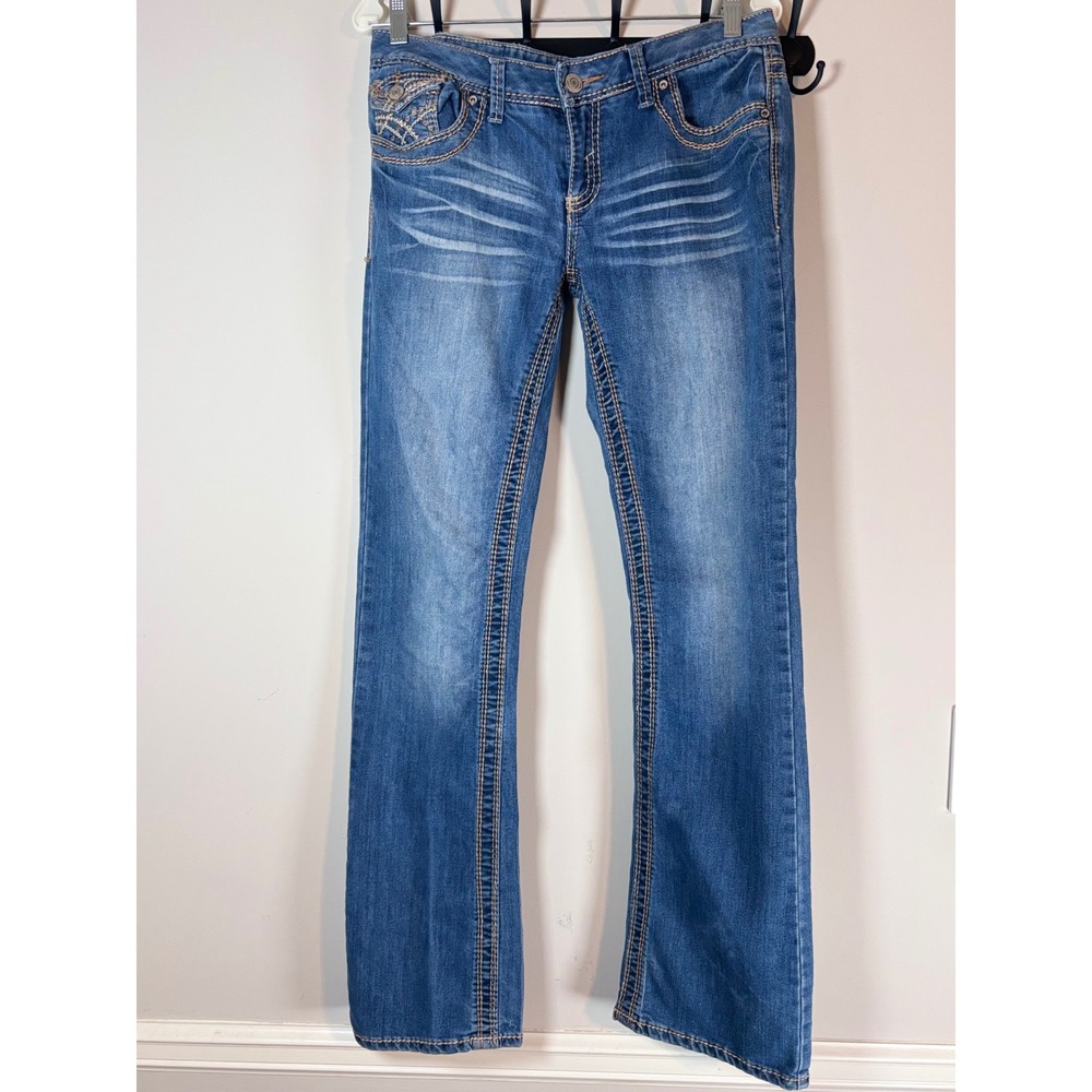 Amethyst Bootcut Jeans Womens 11 Tall Medium Wash Embroidered Flap Pocket Y2K